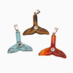Natural Gemstone Mermaid-Tail Pendant Pave Zirconia Mixed, approx 30-32mm