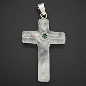 Clear Quartz Cross Pendant Pave Zirconia, approx 28-40mm