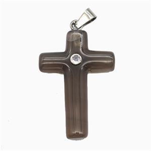 Smoky Quartz Cross Pendant Pave Zirconia, approx 28-40mm