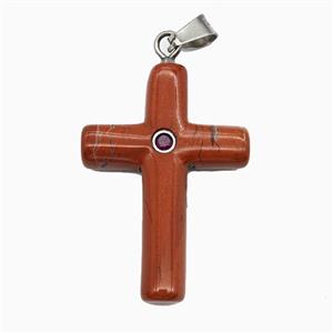 Red Jasper Cross Pendant Pave Zirconia, approx 28-40mm