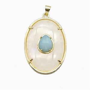 Clear Quartz Oval Pendant Copper Gold Plated, approx 26-35mm