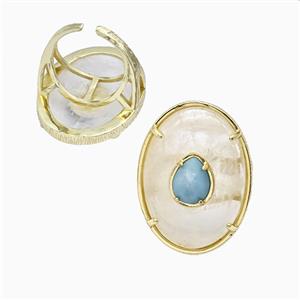 Clear Quartz Oval Rings Copper Gold Plated, approx 26-35mm, 18mm dia