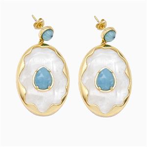 Clear Quartz Oval Stud Earrings Copper Gold Plated, approx 26-35mm, 7mm