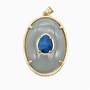 Green Aventurine Oval Pendant Copper Gold Plated, approx 26-35mm