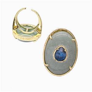 Green Aventurine Oval Rings Copper Gold Plated, approx 26-35mm, 18mm dia