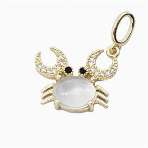 Copper Crab Pendant Pave Zirconia Clear Quartz Gold Plated, approx 16-20mm, 6-8mm