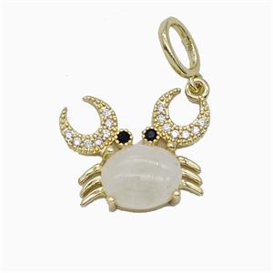 Copper Crab Pendant Pave Zirconia Clear Quartz Gold Plated, approx 16-20mm, 6-8mm