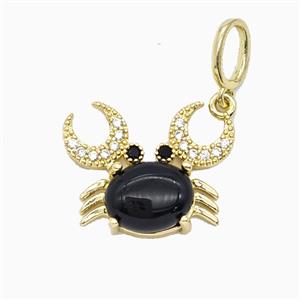 Copper Crab Pendant Pave Zirconia Black Obsidian Gold Plated, approx 16-20mm, 6-8mm
