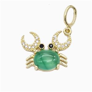 Copper Crab Pendant Pave Zirconia Green Jade Gold Plated, approx 16-20mm, 6-8mm