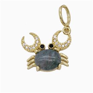 Copper Crab Pendant Pave Zirconia Labradorite Gold Plated, approx 16-20mm, 6-8mm