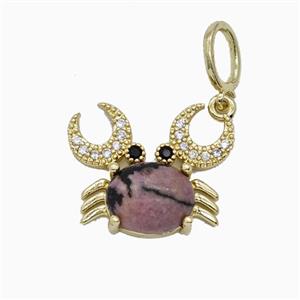 Copper Crab Pendant Pave Zirconia Purple Jade Gold Plated, approx 16-20mm, 6-8mm