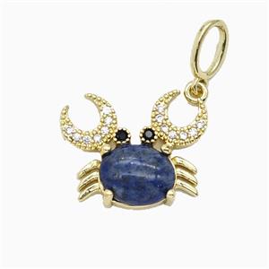 Copper Crab Pendant Pave Zirconia Blue Sodalite Gold Plated, approx 16-20mm, 6-8mm