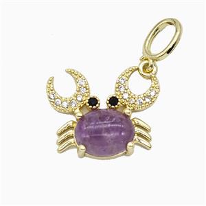 Copper Crab Pendant Pave Zirconia Purple Amethyst Gold Plated, approx 16-20mm, 6-8mm