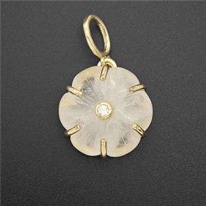 Clear Quartz Flower Pendant Pave Zirconia, approx 17mm