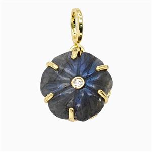 Labradorite Flower Pendant Pave Zirconia, approx 17mm