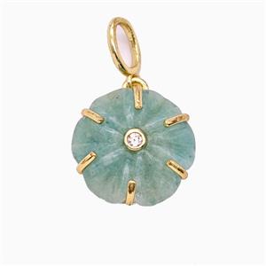 Green Amazonite Flower Pendant Pave Zirconia, approx 17mm