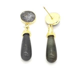 Labradorite Teardrop Stud Earrings Gold Plated, approx 8-25mm, 9-11mm