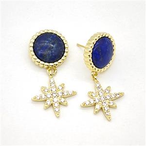 Copper Star Pendant Pave Zirconia Blue Lapis Gold Plated, approx 16mm, 18mm