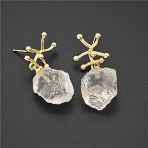 Clear Quartz Nugget Stud Earrings Gold Plated, approx 13-16mm