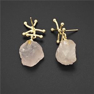 Rose Quartz Nugget Stud Earrings Gold Plated, approx 13-16mm