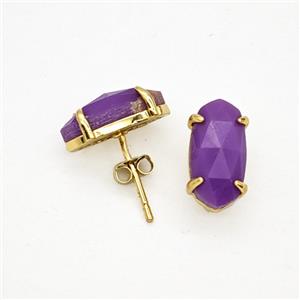 Gemstone Earring Studs, Gold Plated, approx 7-14mm