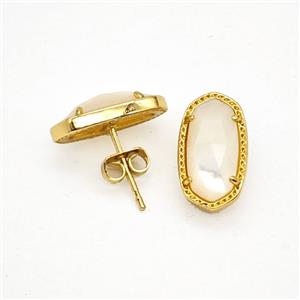 Gemstone Earring Studs, Gold Plated, approx 9-16mm