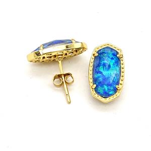 Gemstone Earring Studs, Gold Plated, approx 9-16mm