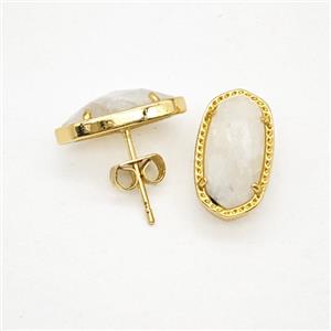 Gemstone Earring Studs, Gold Plated, approx 9-16mm