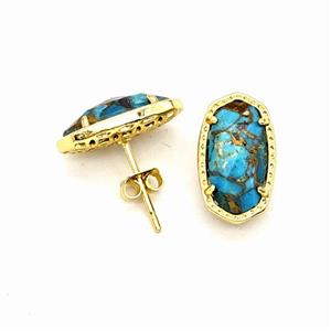 Gemstone Earring Studs, Gold Plated, approx 9-16mm