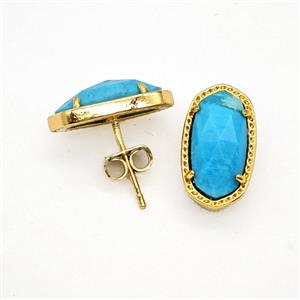 Gemstone Earring Studs, Gold Plated, approx 9-16mm
