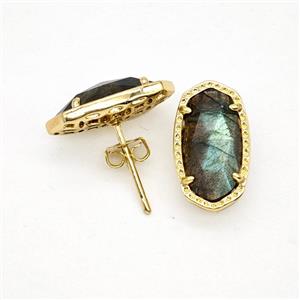 Gemstone Earring Studs, Gold Plated, approx 9-16mm