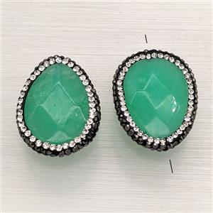 Green Jade Teardrop Beads Pave Rhinestone Dye, approx 20-30mm