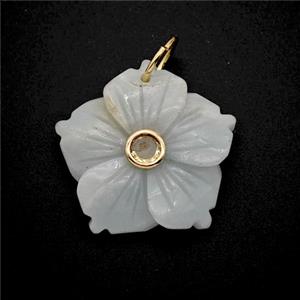 Amazonite Flower Pendant Pave Zirconia, approx 30mm