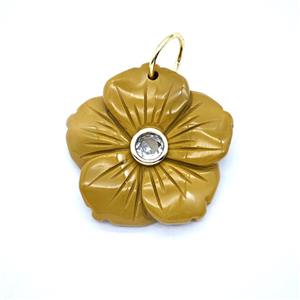 Yellow Mookaite Flower Pendant Pave Zirconia, approx 30mm