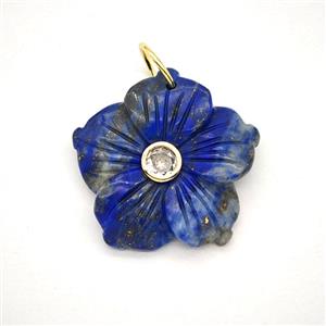 Blue Lapis Lazuli Flower Pendant Pave Zirconia, approx 30mm