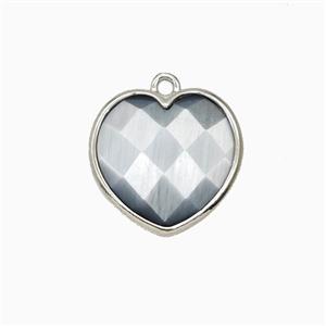 Gray Cats Eye Glass Heart Pendant Faceted, approx 15mm