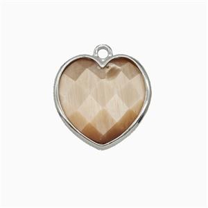Peach Cats Eye Glass Heart Pendant Faceted, approx 15mm