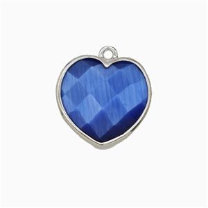 Blue Cats Eye Glass Heart Pendant Faceted, approx 15mm