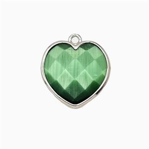 Green Cats Eye Glass Heart Pendant Faceted, approx 15mm