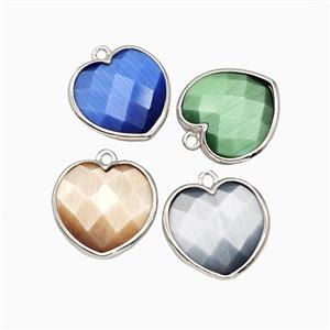 Cats Eye Glass Heart Pendant Faceted Mixed, approx 15mm
