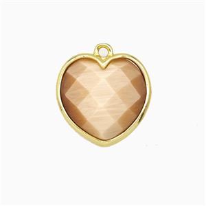 Peach Cats Eye Glass Heart Pendant Faceted, approx 15mm