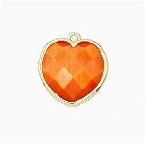 Orange Cats Eye Glass Heart Pendant Faceted, approx 15mm