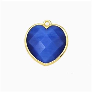 Blue Cats Eye Glass Heart Pendant Faceted, approx 15mm