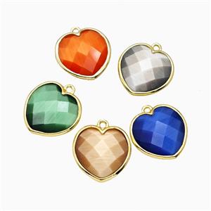 Cats Eye Glass Heart Pendant Faceted Mixed, approx 15mm