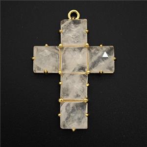 Clear Quartz Cross Pendant Gold Plated, approx 25-35mm