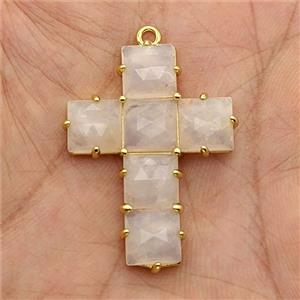 White Moonstone Cross Pendant Gold Plated, approx 25-35mm