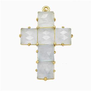 Lt.blue Dye Jade Cross Pendant Gold Plated, approx 25-35mm