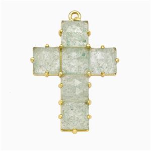 Lt.green Strawberry Quartz Cross Pendant Gold Plated, approx 25-35mm