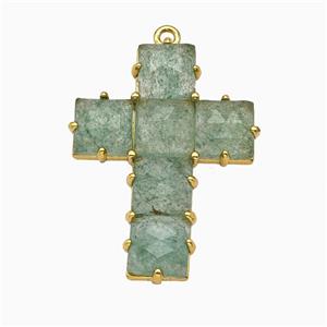 Green Strawberry Quartz Cross Pendant Gold Plated, approx 25-35mm