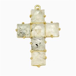 Lt.green Prehnite Cross Pendant Gold Plated, approx 25-35mm